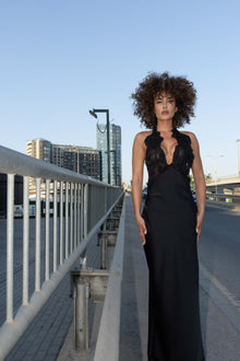 Black silk backless dress