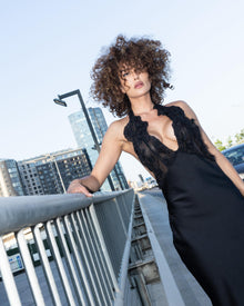 Black silk backless dress
