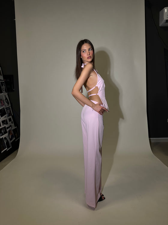 Pink bow detail backless pant set