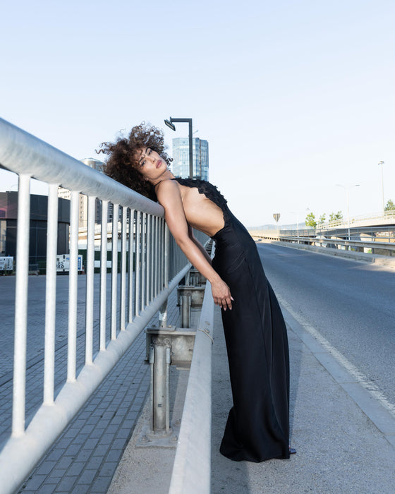 Black silk backless dress
