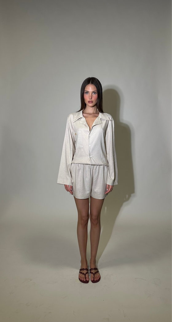 Beige linen longsleeve set
