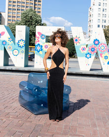 Black glitter cut-out dress
