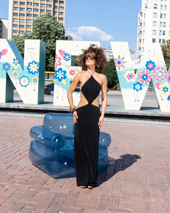 Black glitter cut-out dress