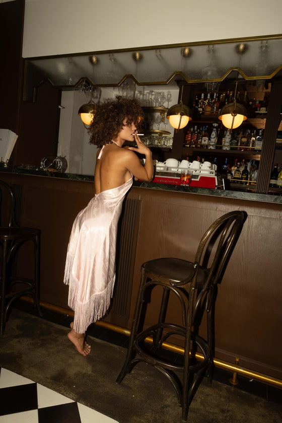 Pink silk fringe dress