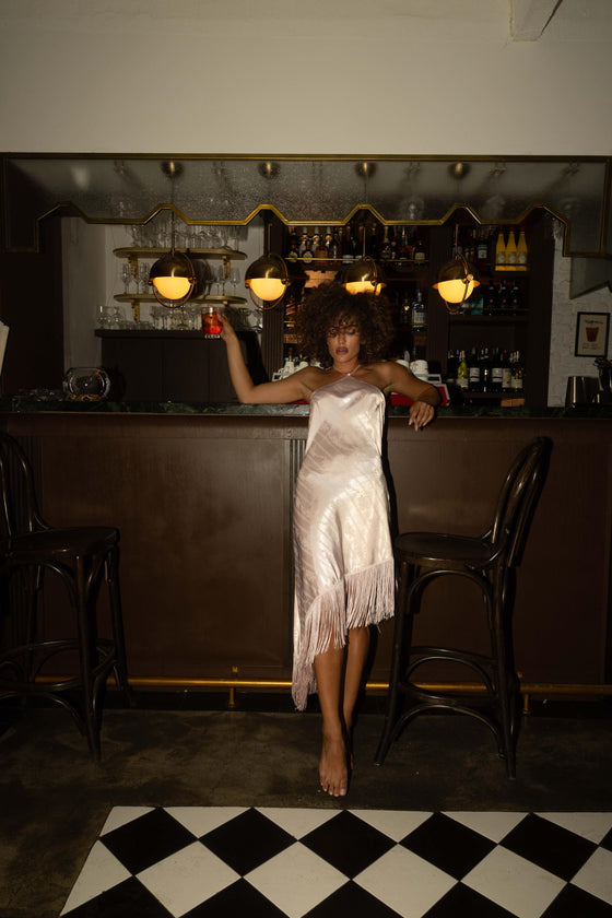 Pink silk fringe dress