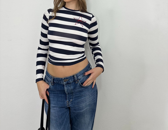 Blue MA star stripe top