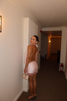 Baby pink beaded detail dress