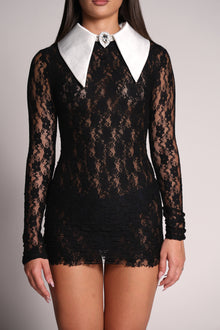 Lace collar detail dress