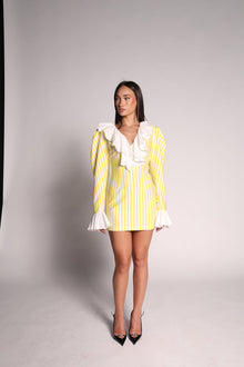 Yellow stripe white detail dress