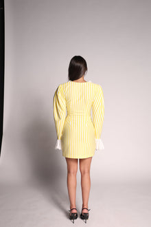 Yellow stripe white detail dress